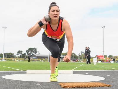 Lisa Adams heaves a world's best throw on day two of Track and Field National Champs